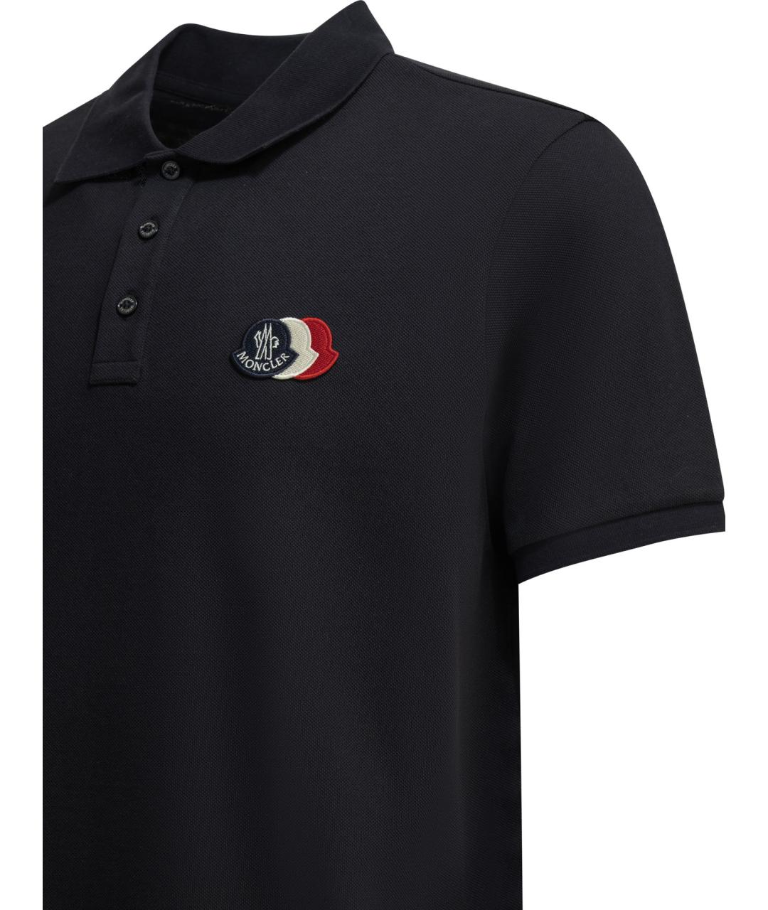 MONCLER Синее хлопковое поло с коротким рукавом, фото 4