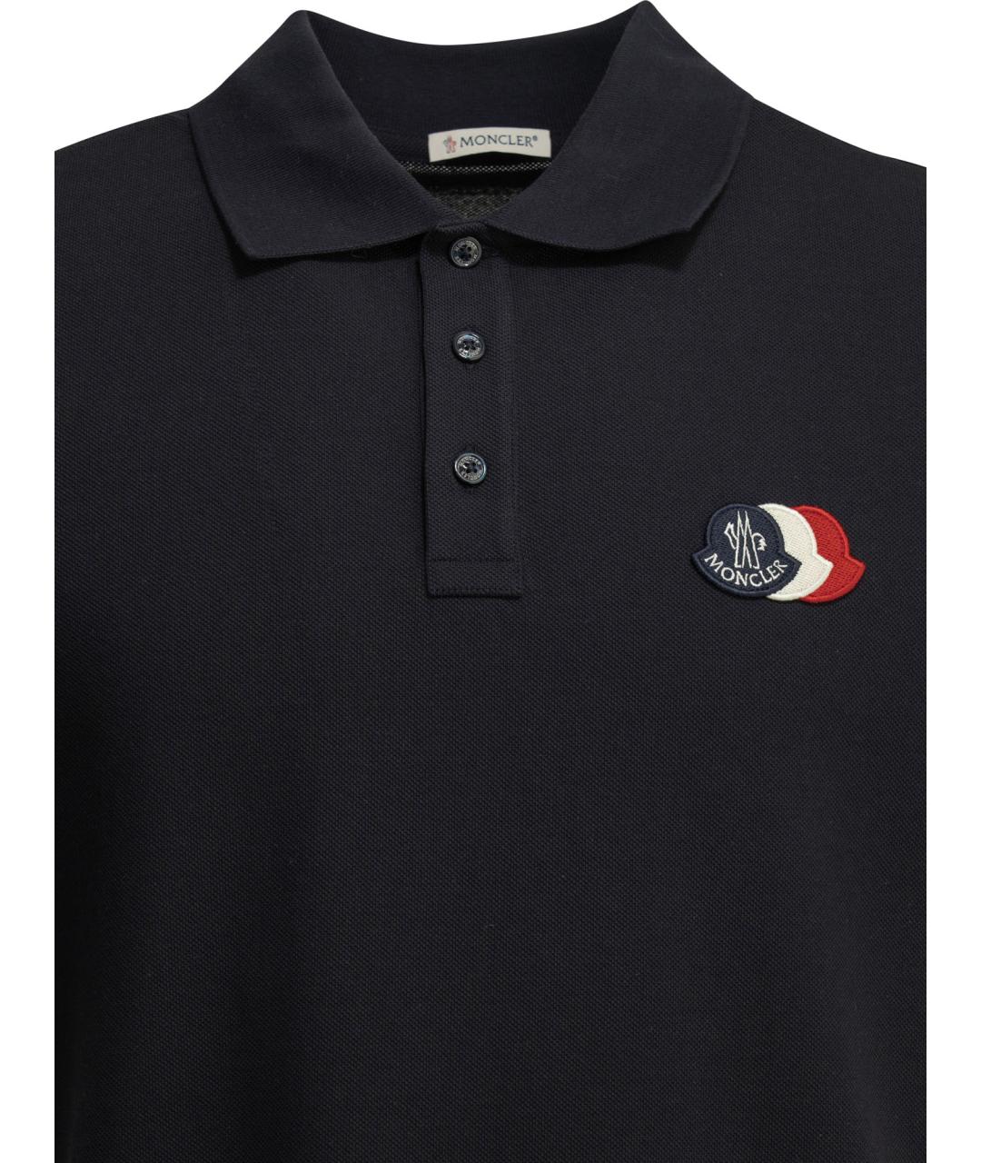 MONCLER Синее хлопковое поло с коротким рукавом, фото 3
