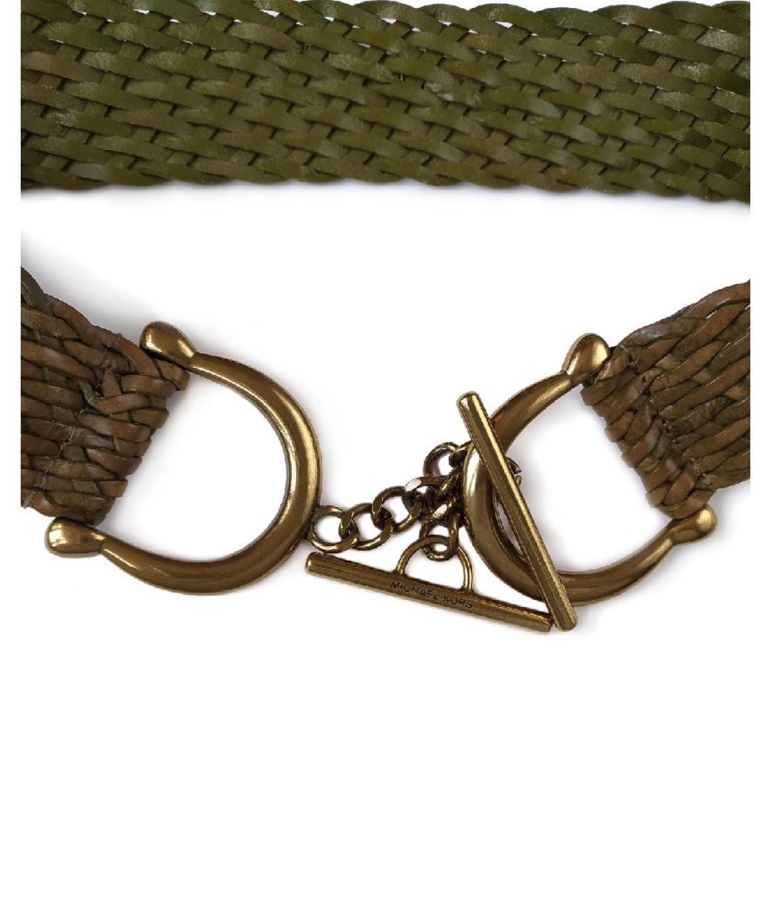 MICHAEL KORS Хаки кожаный ремень, фото 4