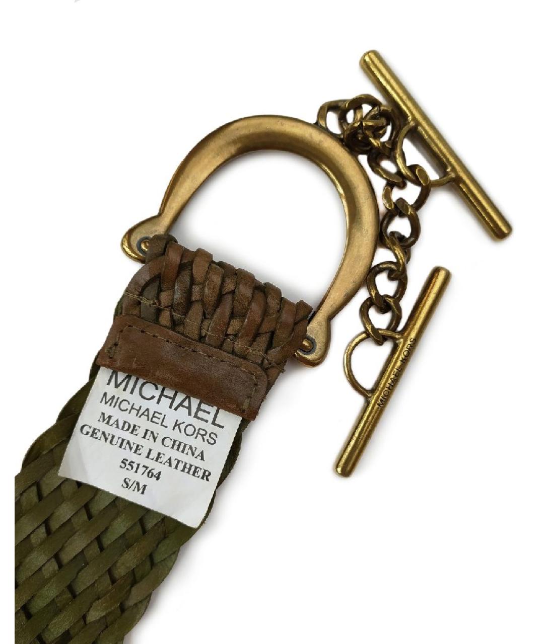 MICHAEL KORS Хаки кожаный ремень, фото 3