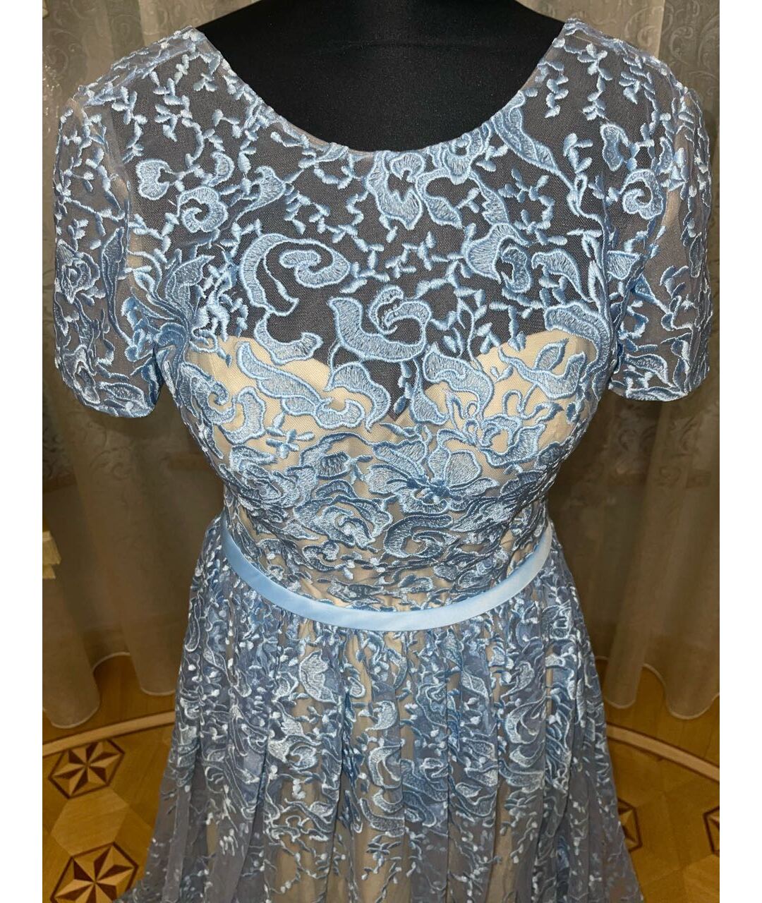 BASIX Голубое кружевное вечернее платье, фото 4