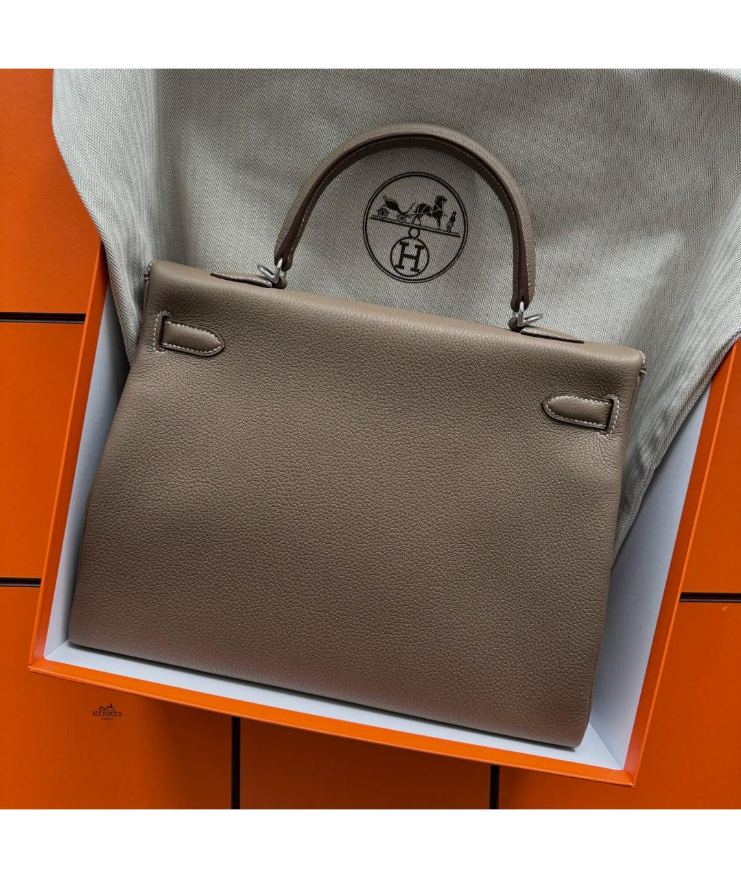 HERMES Коричневая кожаная сумка с короткими ручками, фото 3