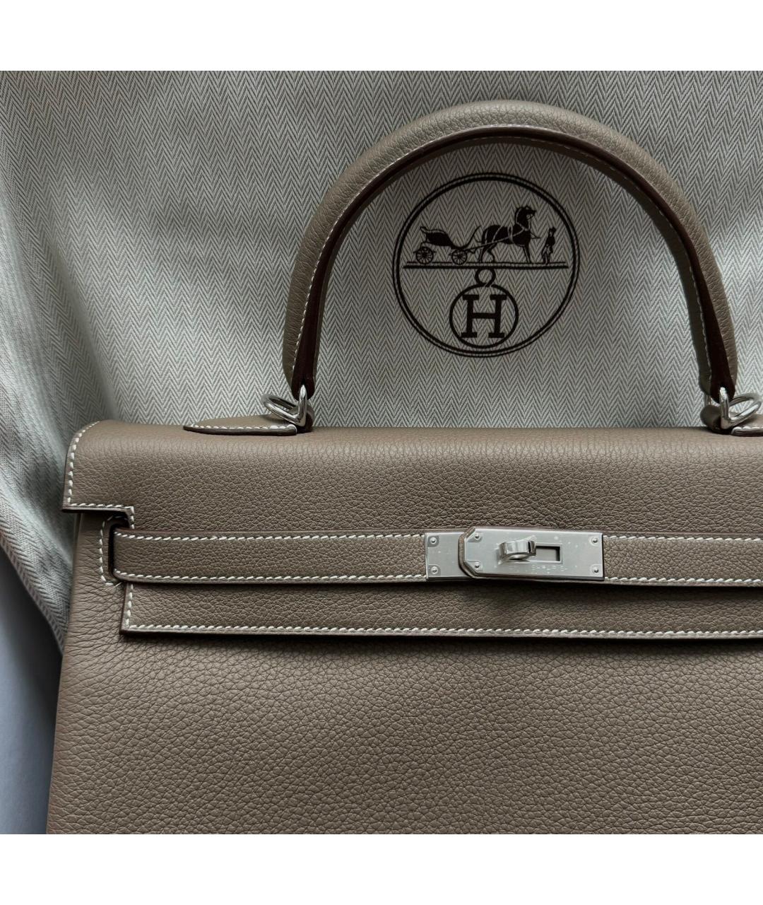 HERMES Коричневая кожаная сумка с короткими ручками, фото 4