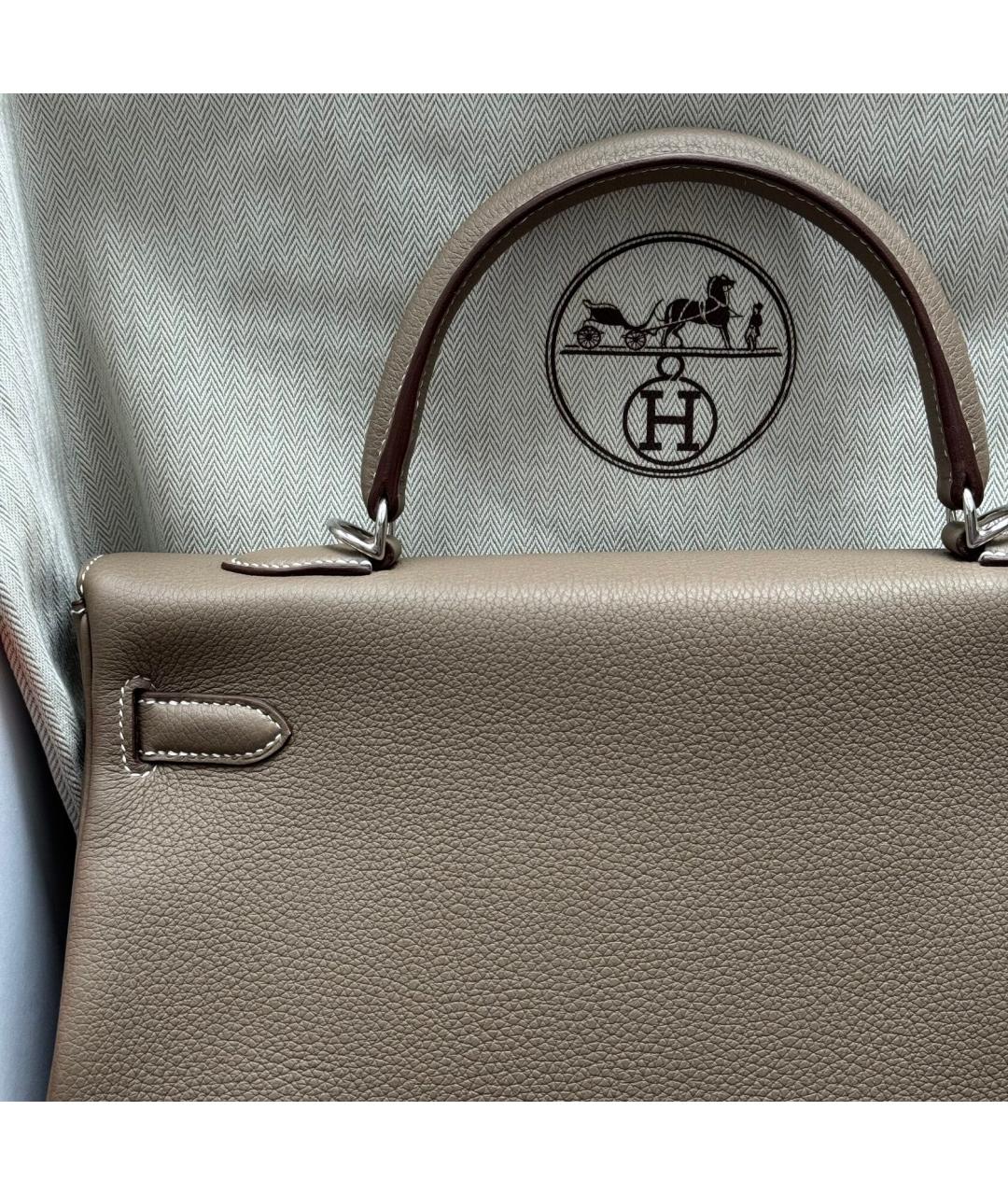 HERMES Коричневая кожаная сумка с короткими ручками, фото 5