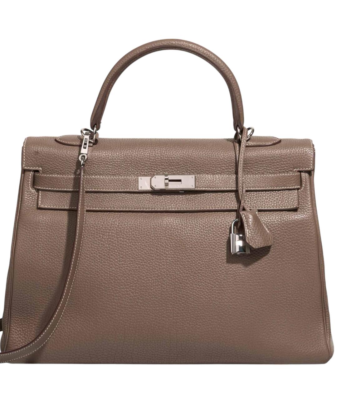 HERMES Коричневая кожаная сумка с короткими ручками, фото 1