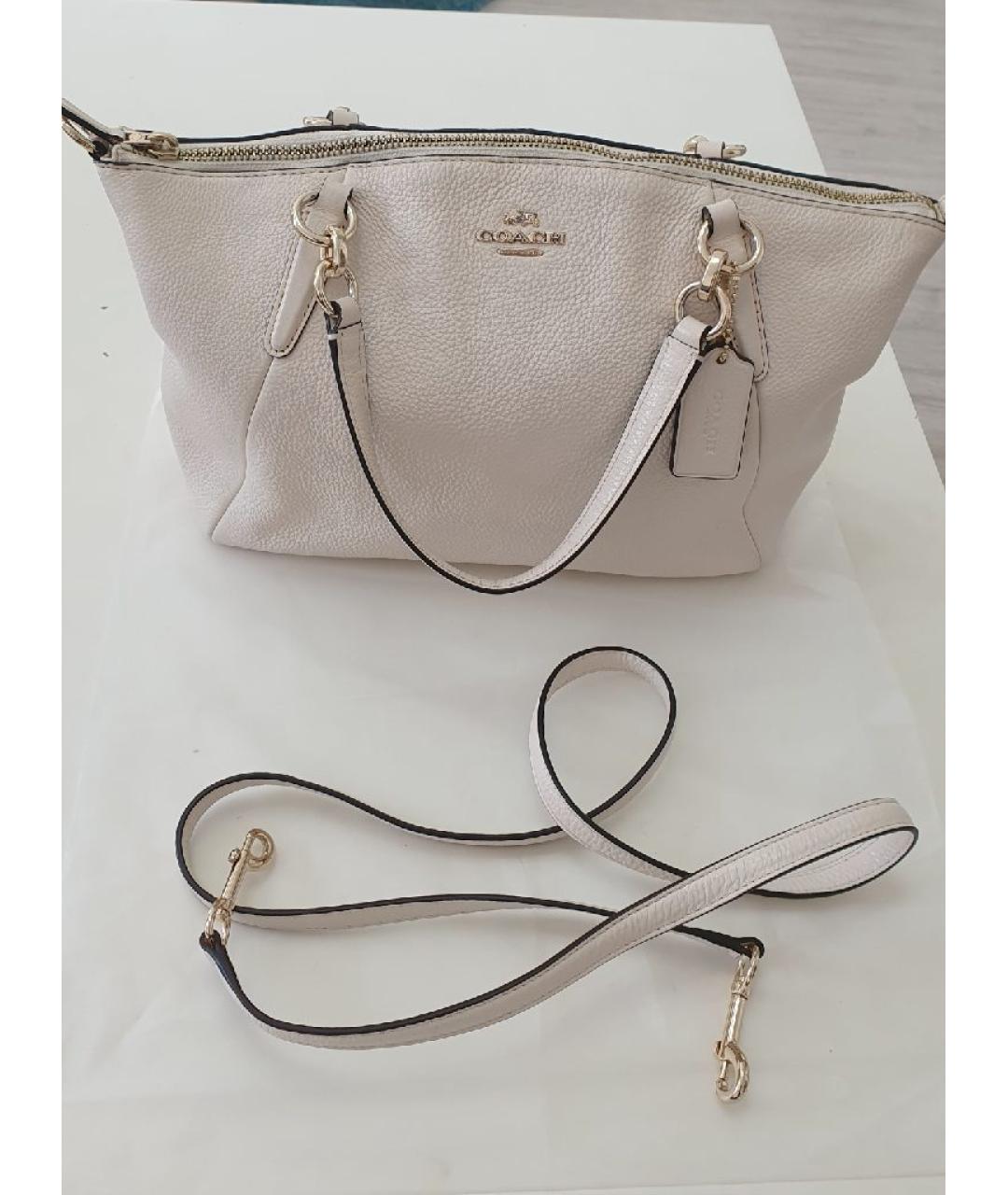 COACH Бежевая кожаная сумка с короткими ручками, фото 2