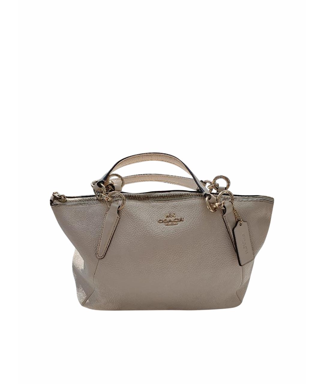 COACH Бежевая кожаная сумка с короткими ручками, фото 1
