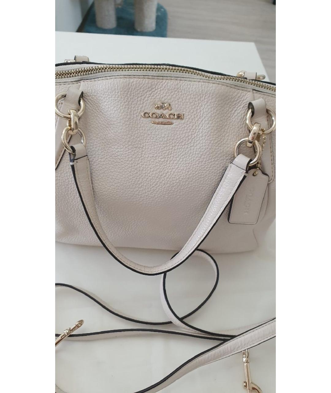 COACH Бежевая кожаная сумка с короткими ручками, фото 4