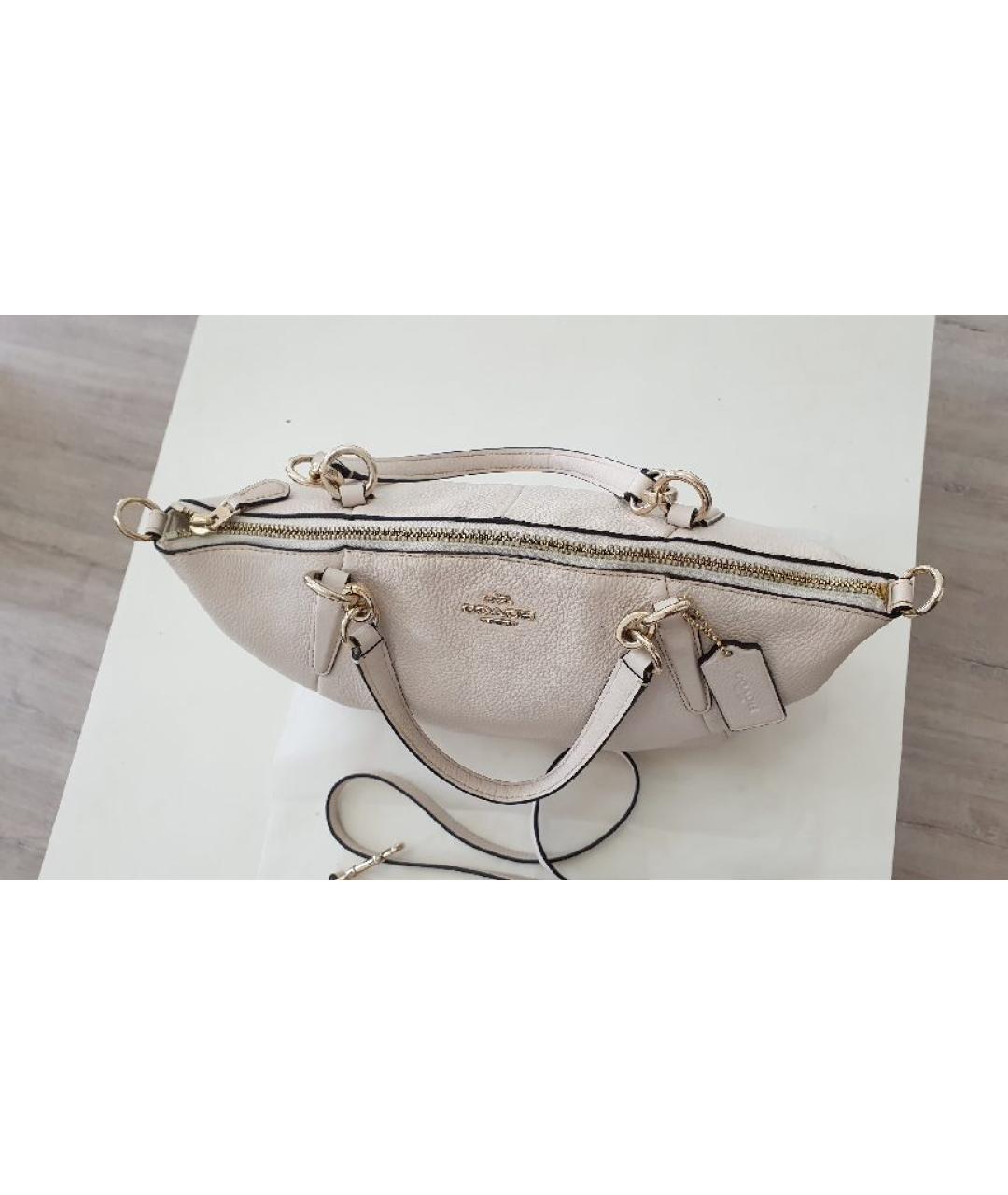 COACH Бежевая кожаная сумка с короткими ручками, фото 5