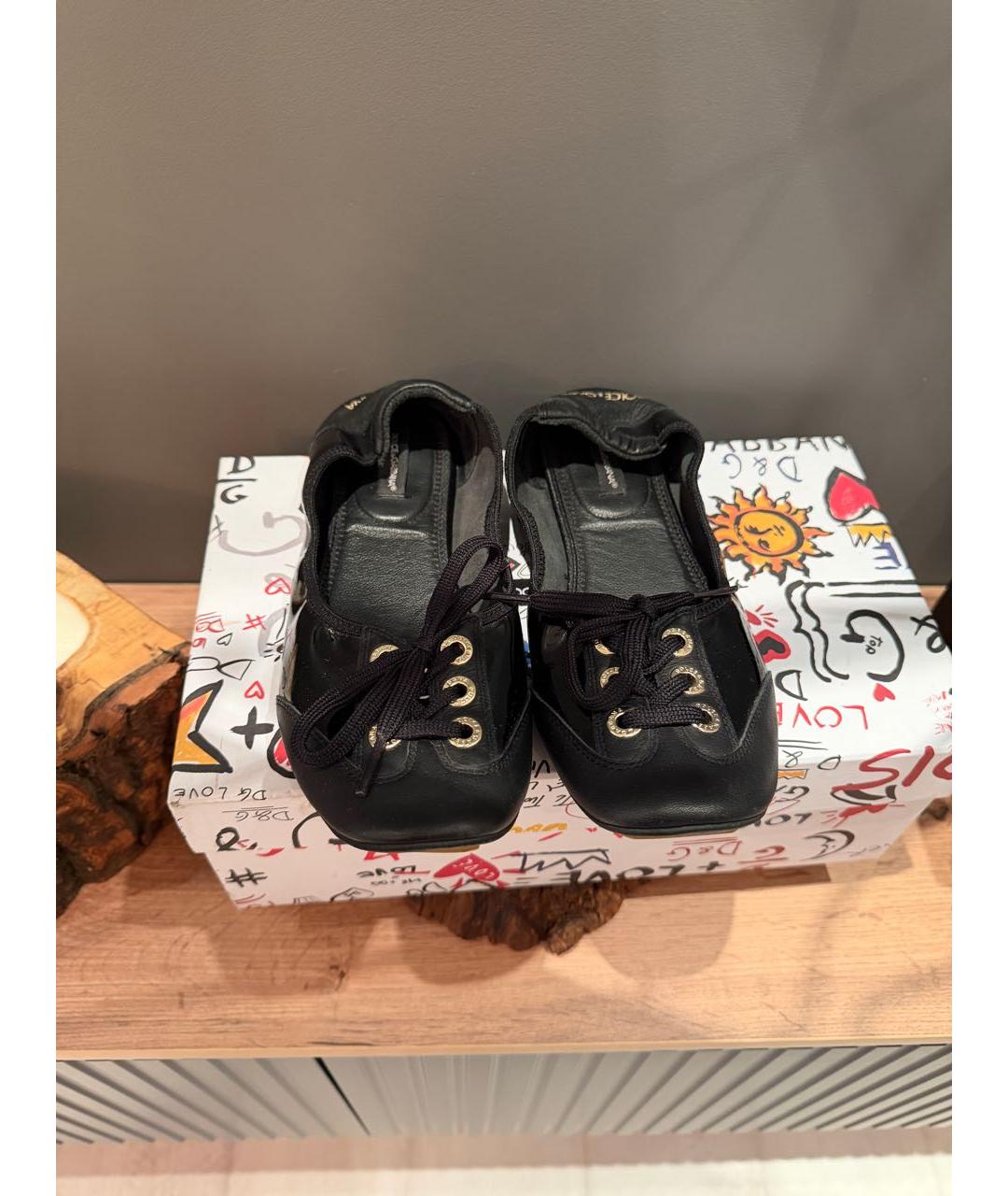 DOLCE&GABBANA Черные кожаные балетки, фото 3