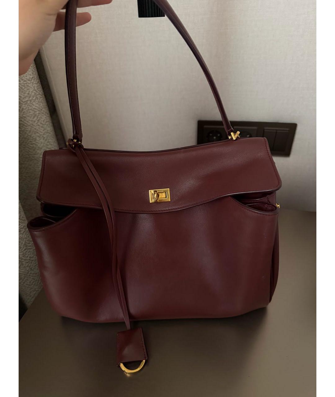 BALENCIAGA Бордовая кожаная сумка с короткими ручками, фото 7