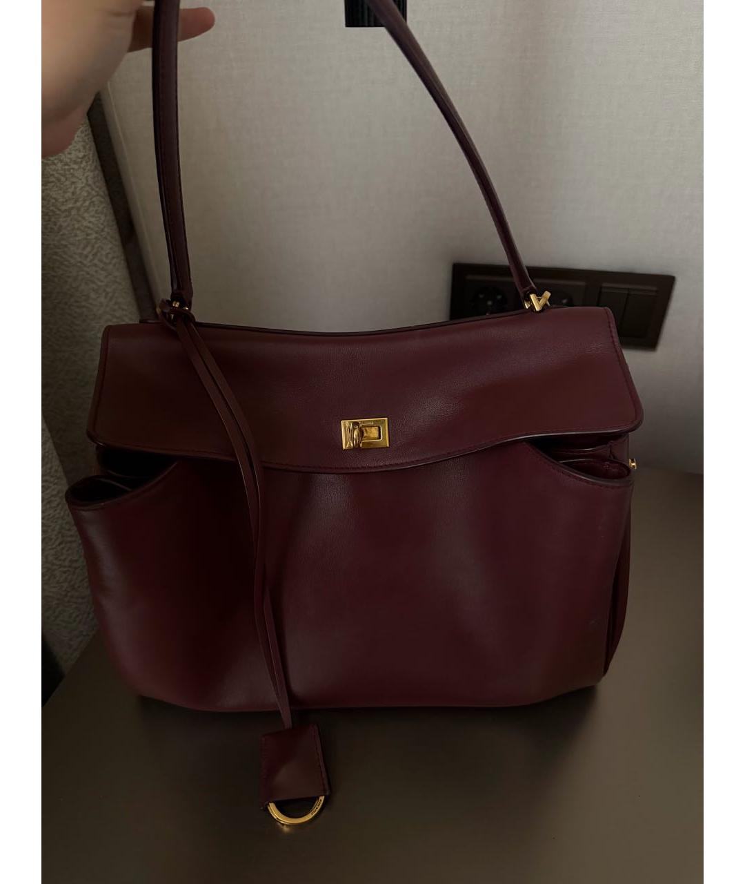 BALENCIAGA Бордовая кожаная сумка с короткими ручками, фото 3