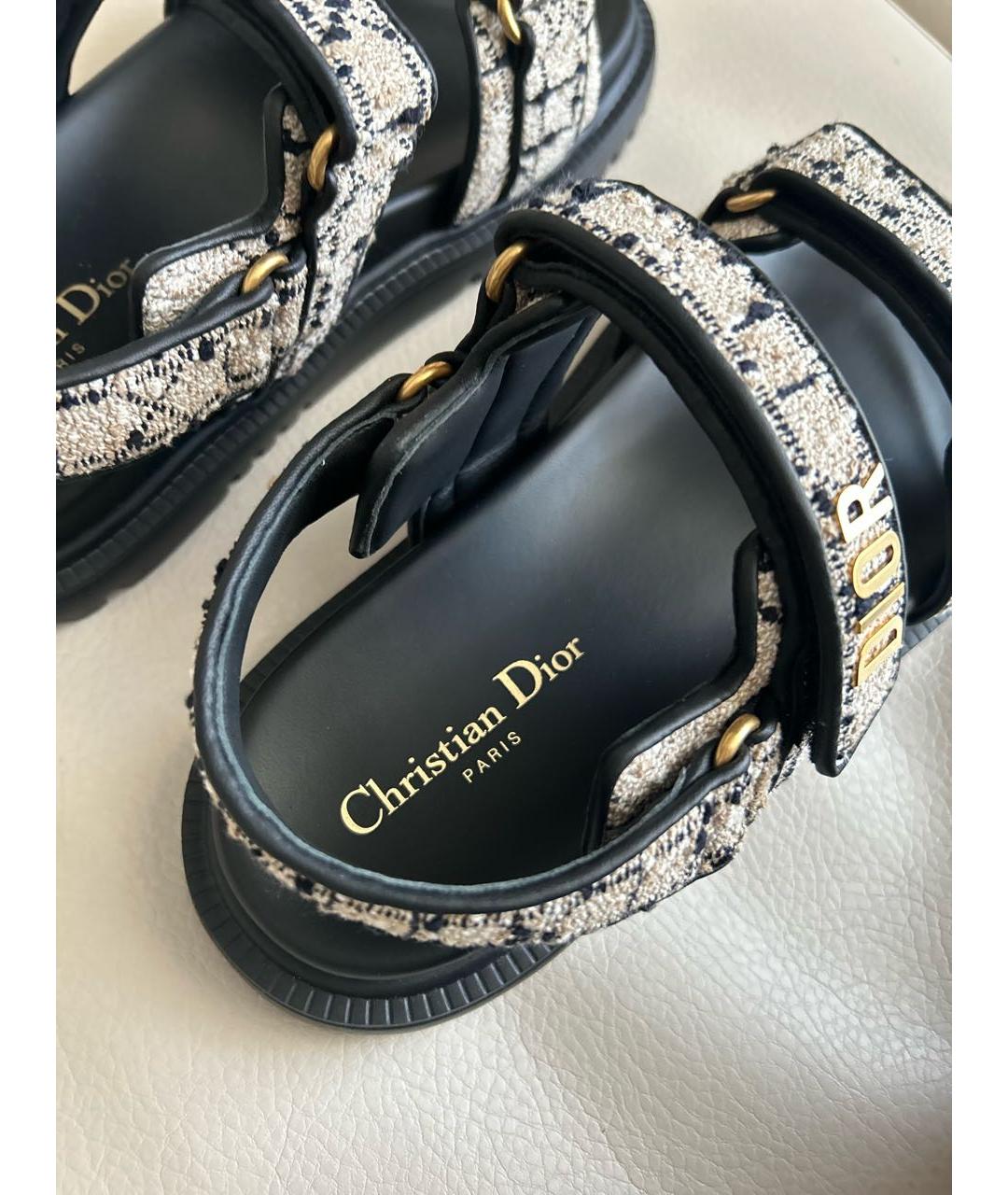 CHRISTIAN DIOR Бежевые текстильные сандалии, фото 8