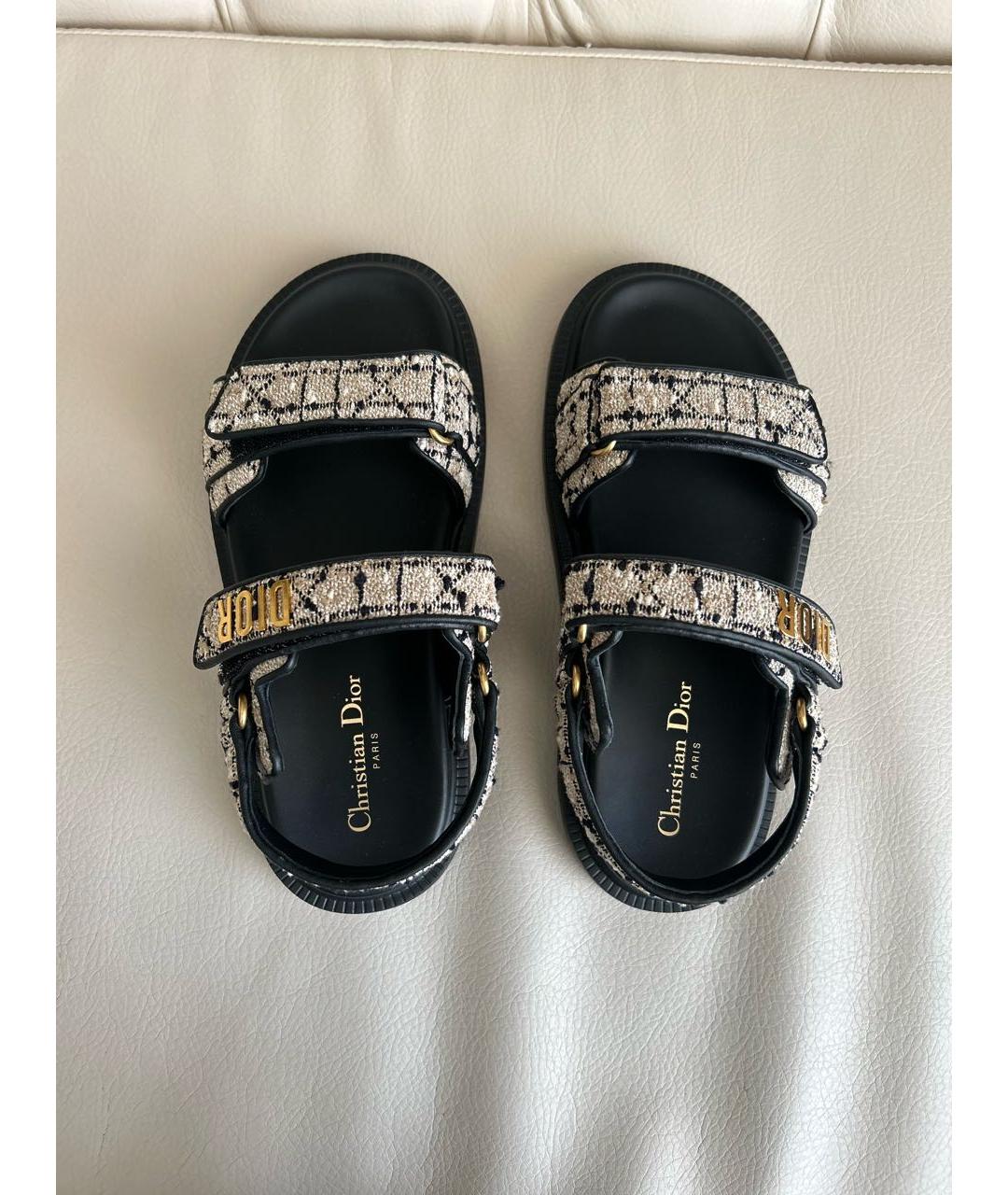 CHRISTIAN DIOR Бежевые текстильные сандалии, фото 3