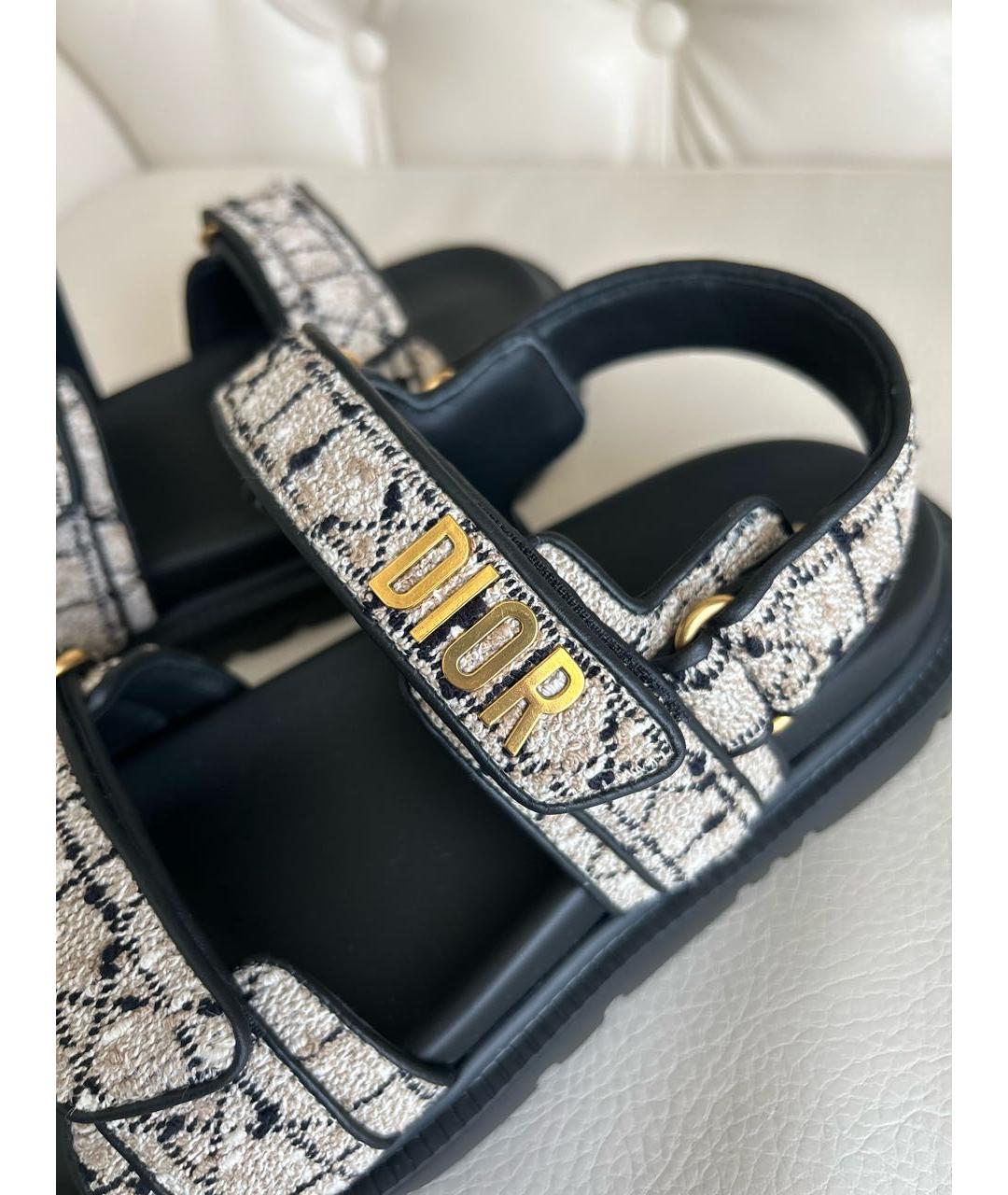 CHRISTIAN DIOR Бежевые текстильные сандалии, фото 7