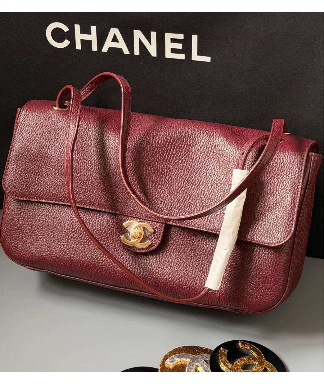 CHANEL Бордовая кожаная сумка через плечо, фото 3