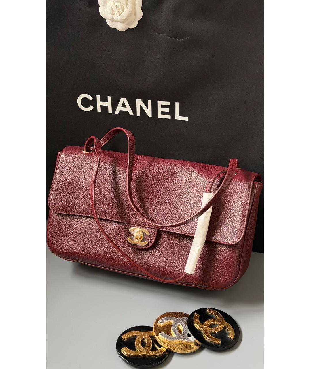 CHANEL Бордовая кожаная сумка через плечо, фото 2