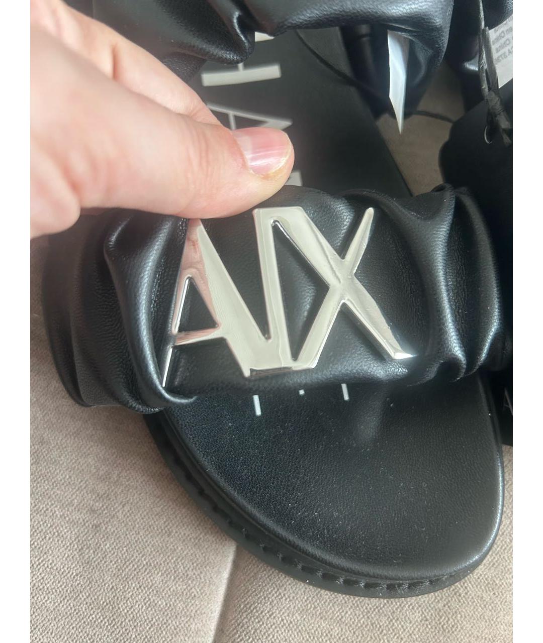 ARMANI EXCHANGE Черные шлепанцы из искусственной кожи, фото 3