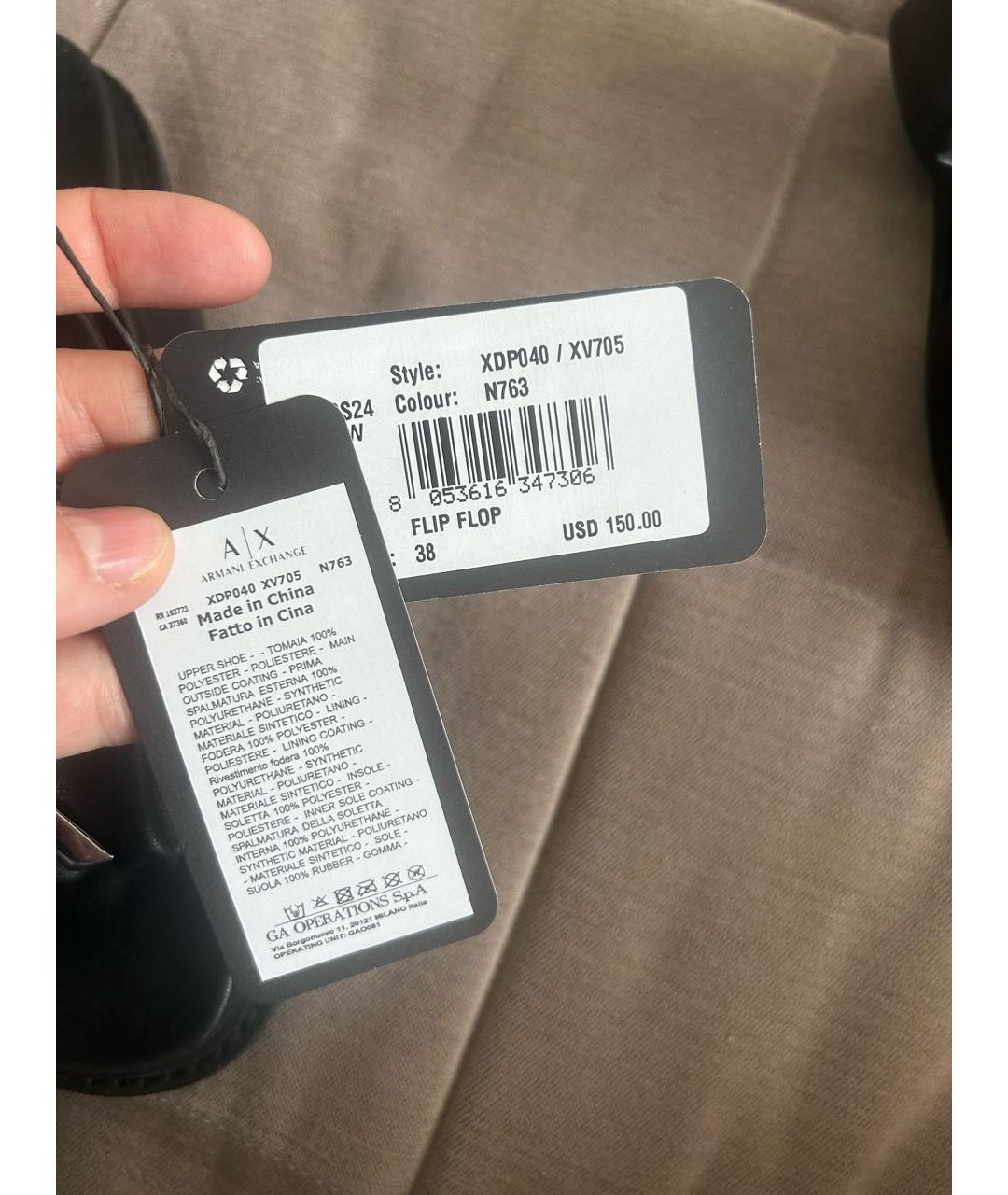 ARMANI EXCHANGE Черные шлепанцы из искусственной кожи, фото 6