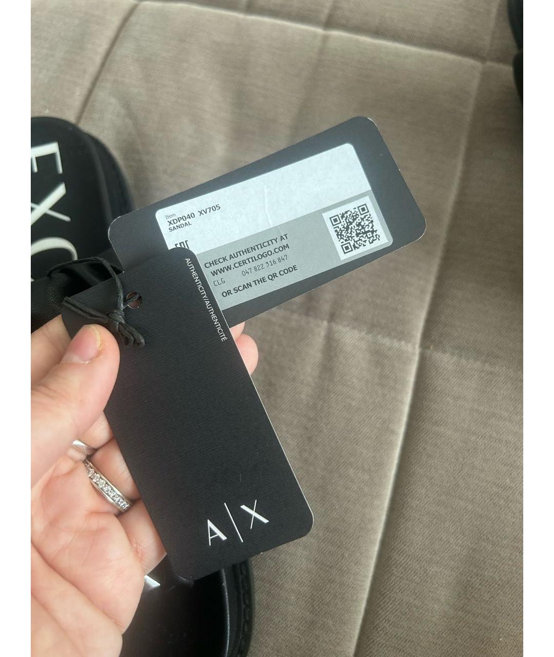 ARMANI EXCHANGE Черные шлепанцы из искусственной кожи, фото 7