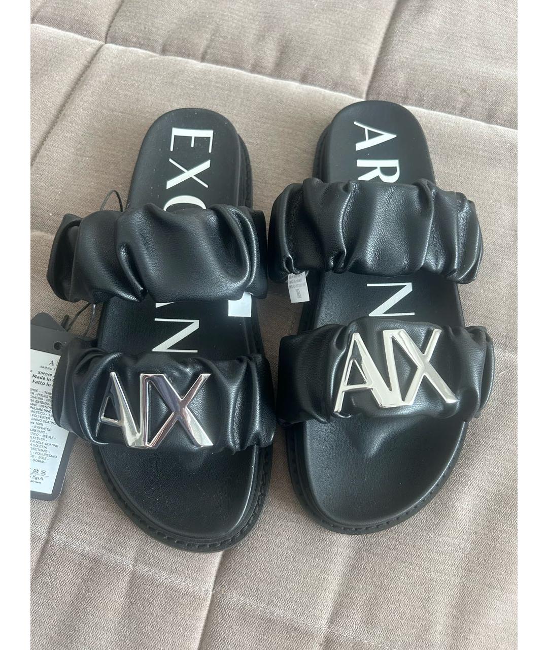 ARMANI EXCHANGE Черные шлепанцы из искусственной кожи, фото 2