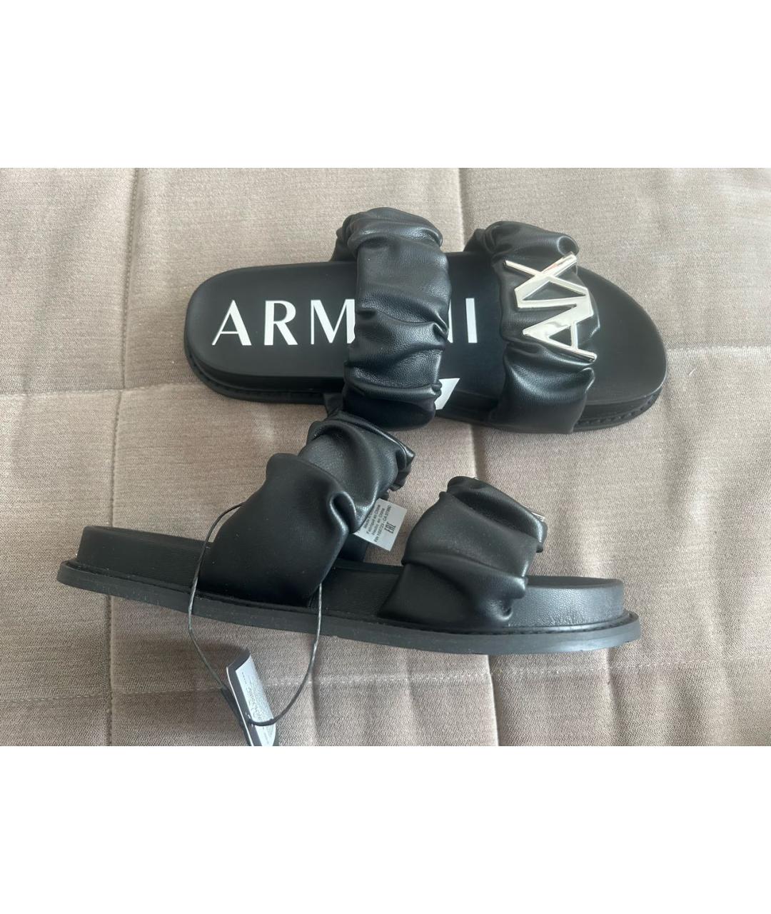ARMANI EXCHANGE Черные шлепанцы из искусственной кожи, фото 8