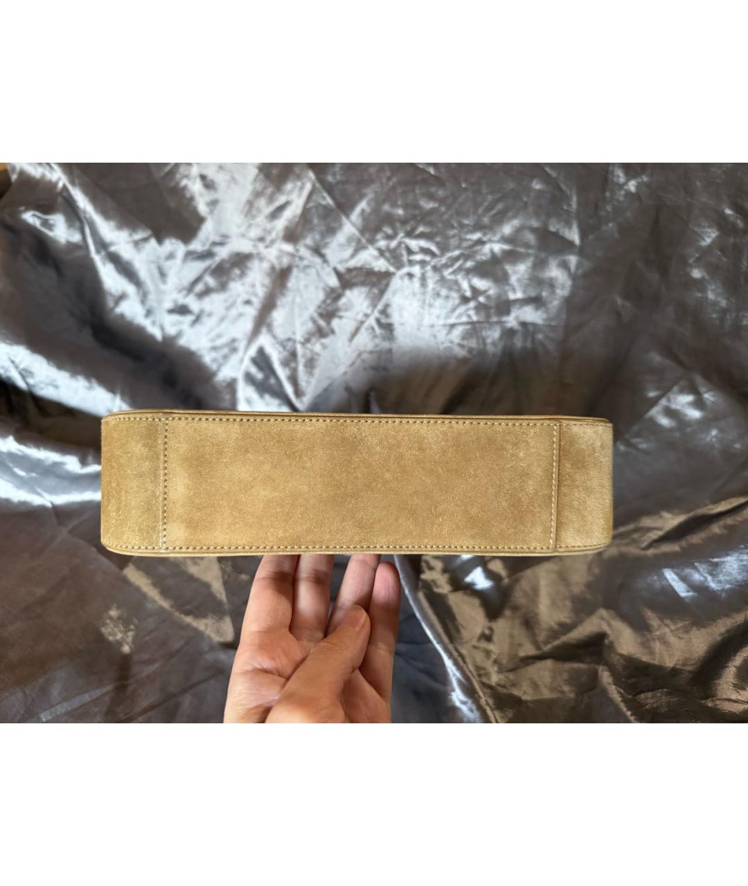 SAINT LAURENT Бежевая замшевая сумка с короткими ручками, фото 6