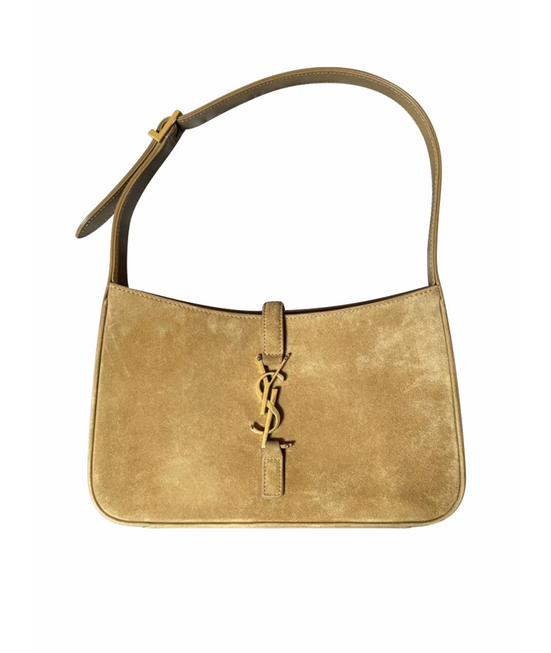 SAINT LAURENT Бежевая замшевая сумка с короткими ручками, фото 1