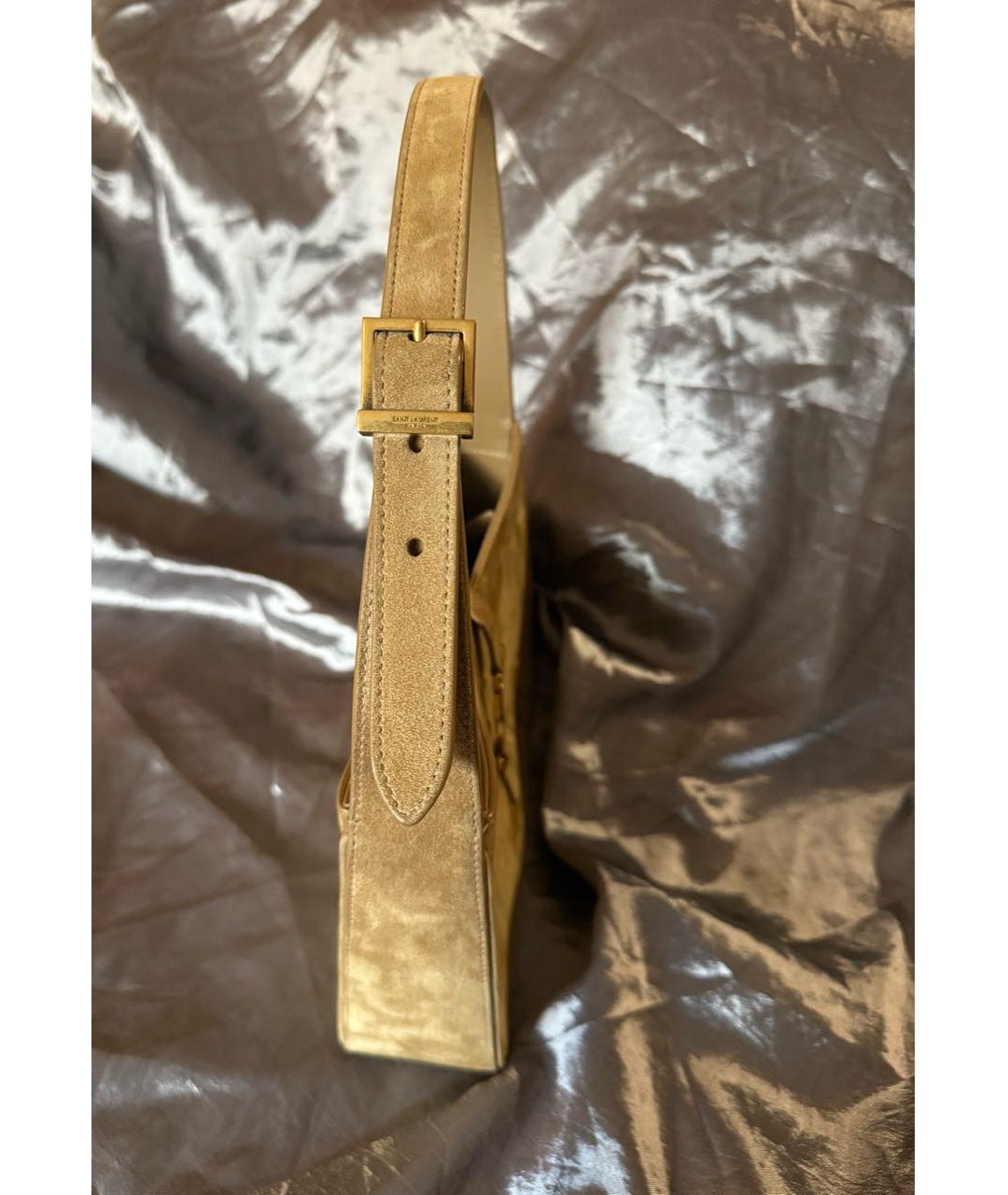 SAINT LAURENT Бежевая замшевая сумка с короткими ручками, фото 8