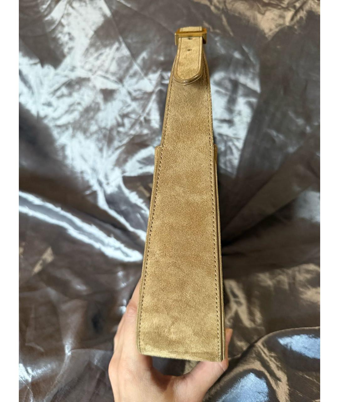 SAINT LAURENT Бежевая замшевая сумка с короткими ручками, фото 3