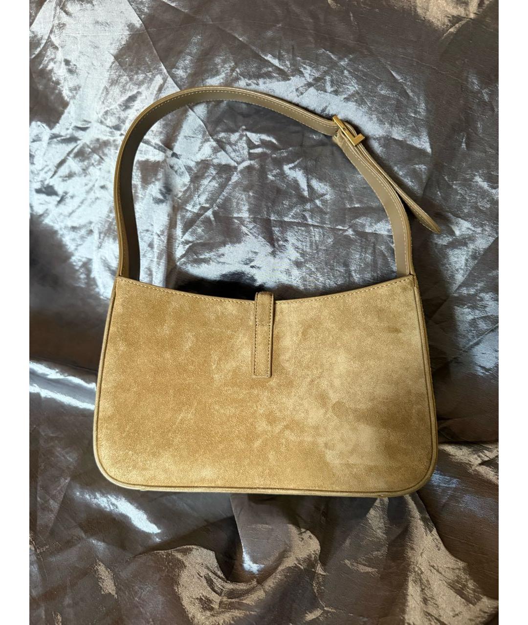 SAINT LAURENT Бежевая замшевая сумка с короткими ручками, фото 4