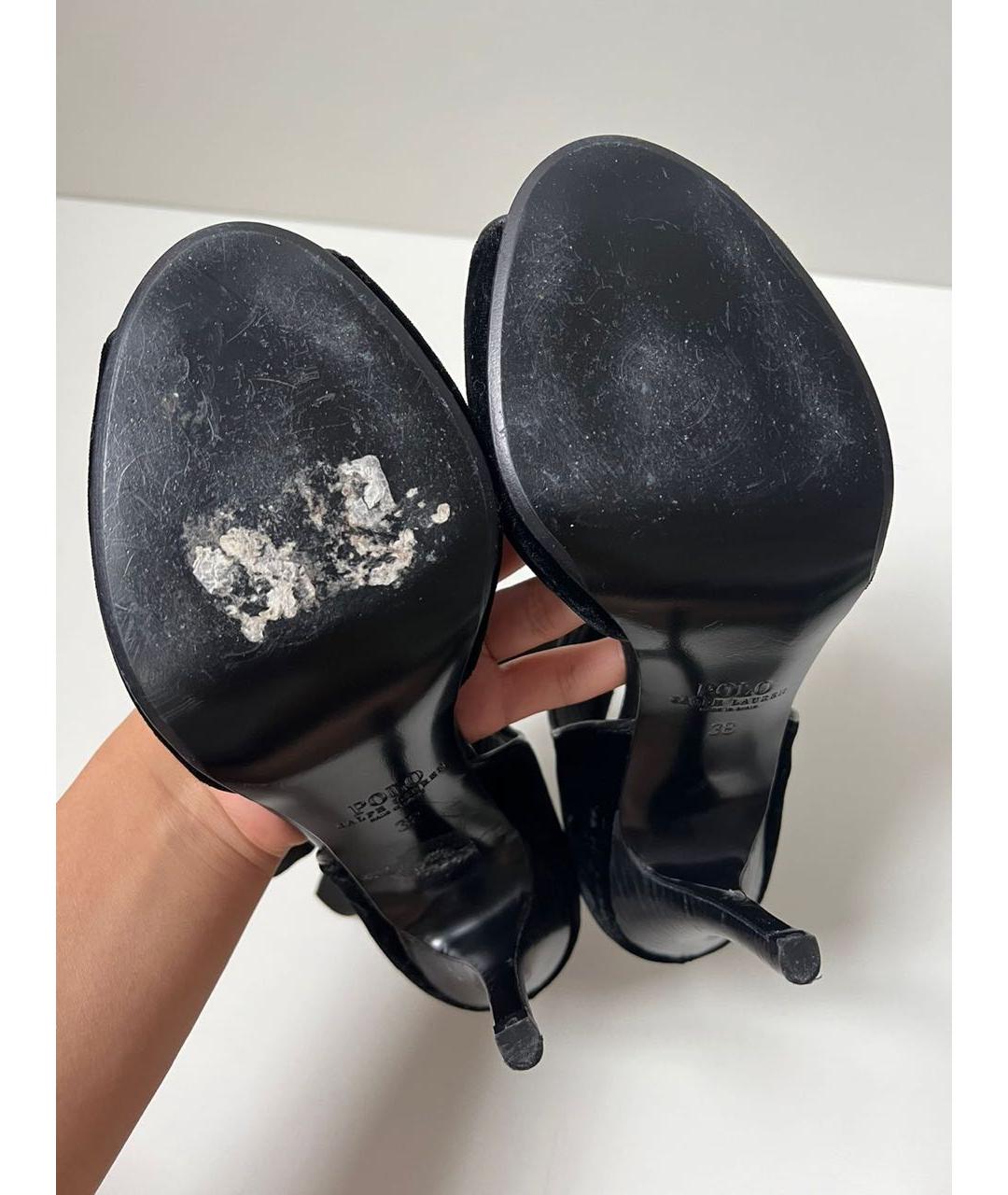POLO RALPH LAUREN Черные бархатные босоножки, фото 7