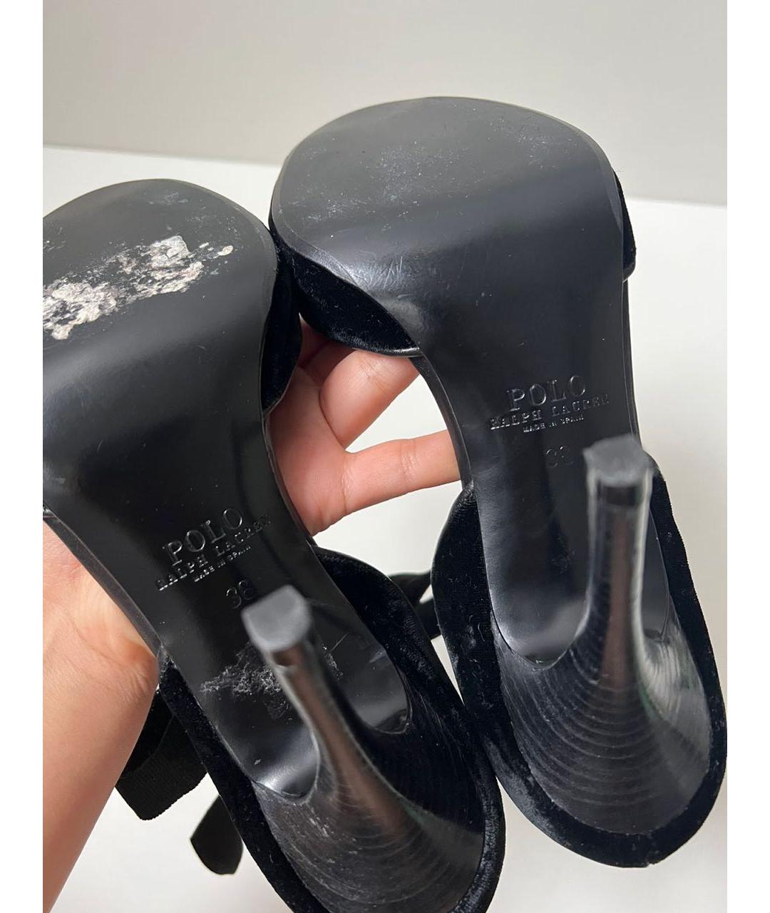 POLO RALPH LAUREN Черные бархатные босоножки, фото 6