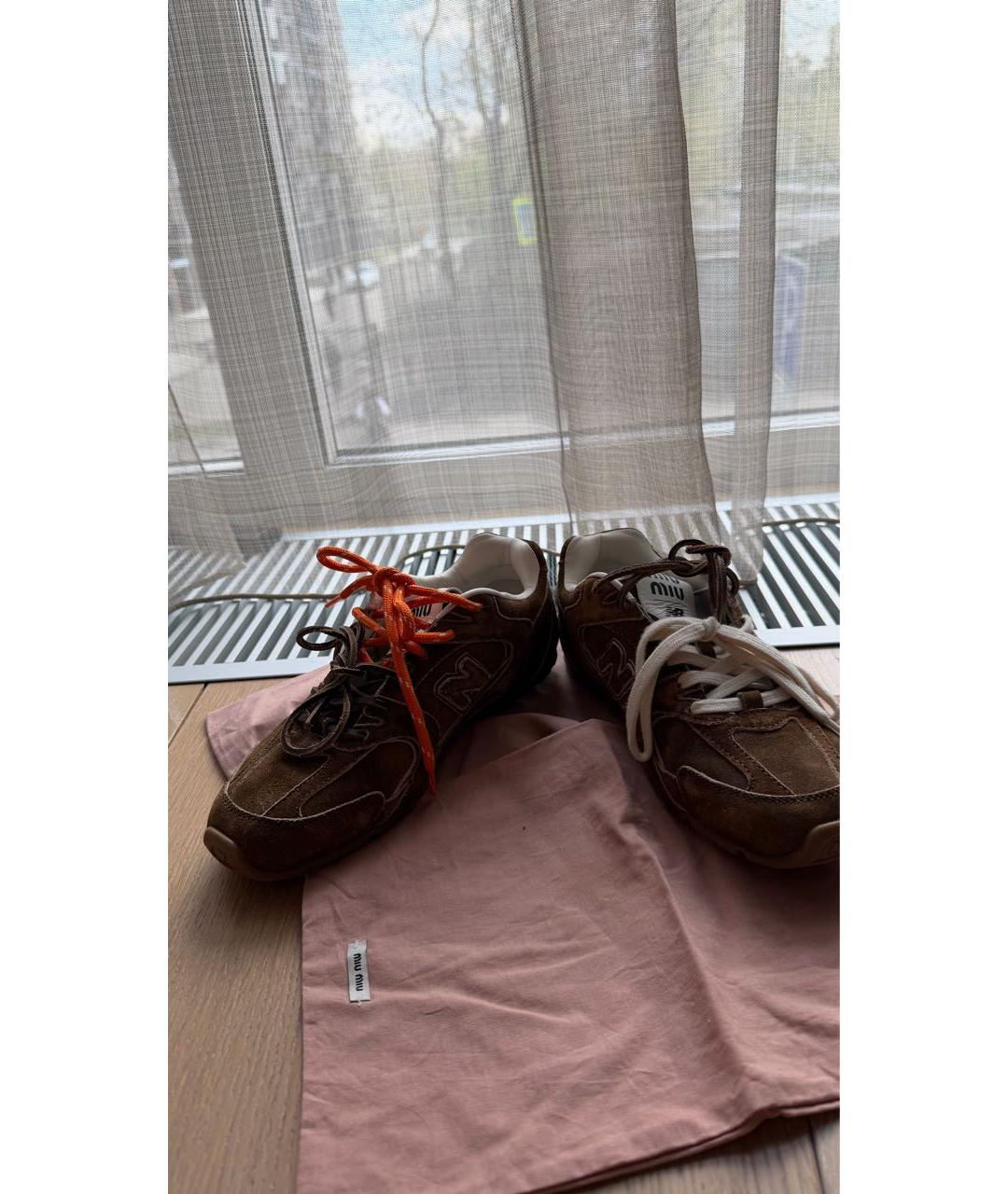 MIU MIU Коричневые замшевые кроссовки, фото 6