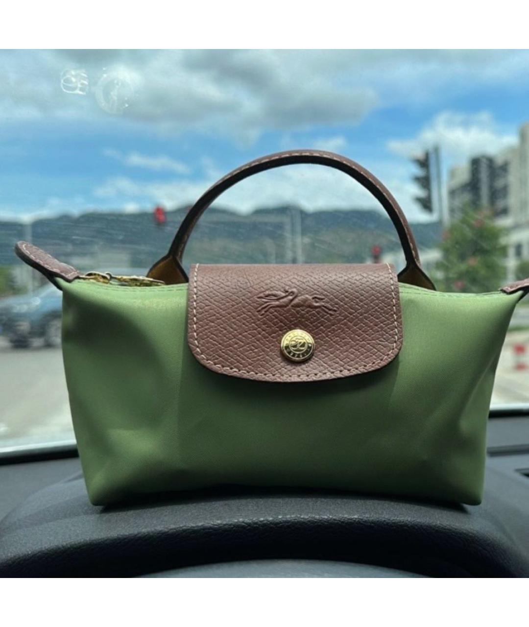 LONGCHAMP Зеленая жаккардовая сумка с короткими ручками, фото 7