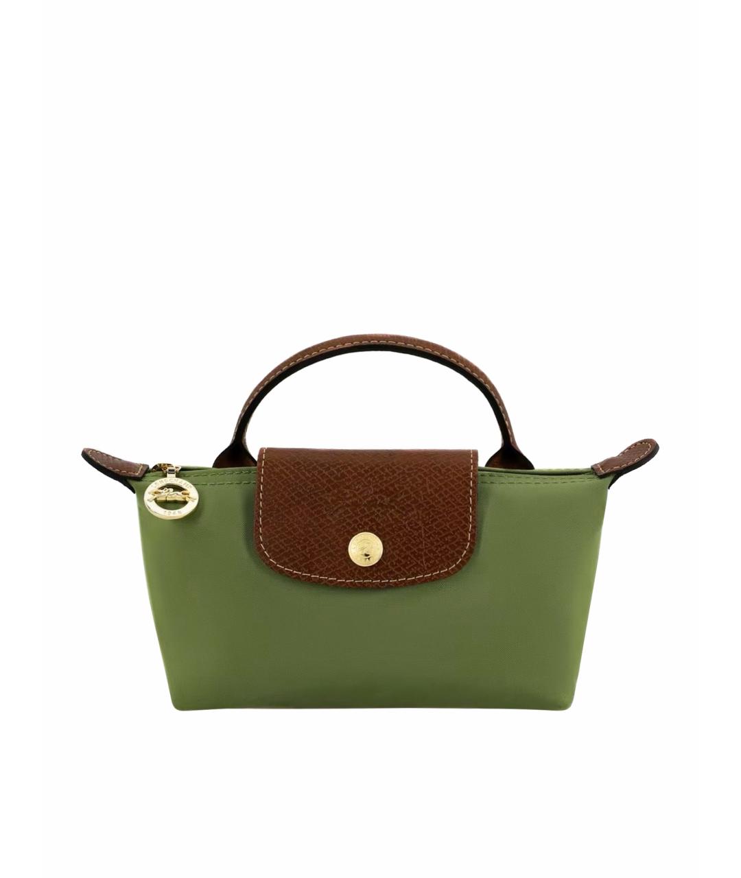 LONGCHAMP Зеленая жаккардовая сумка с короткими ручками, фото 1