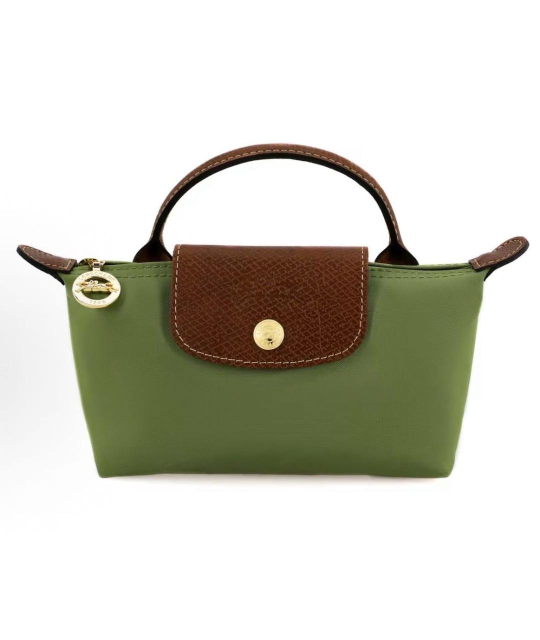 LONGCHAMP Зеленая жаккардовая сумка с короткими ручками, фото 8