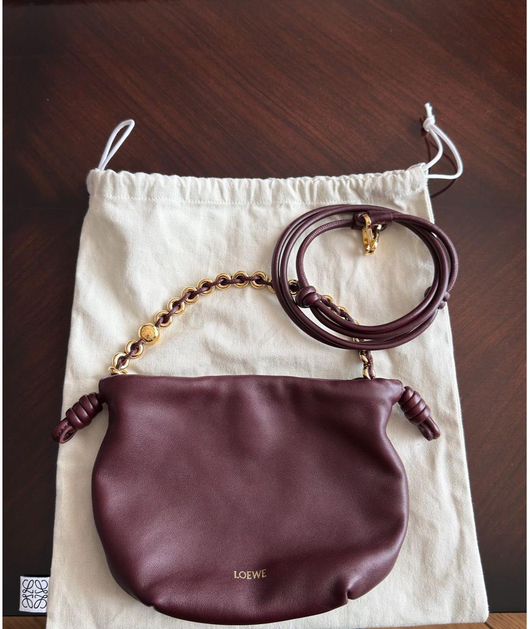 LOEWE Бордовая кожаная сумка с короткими ручками, фото 6