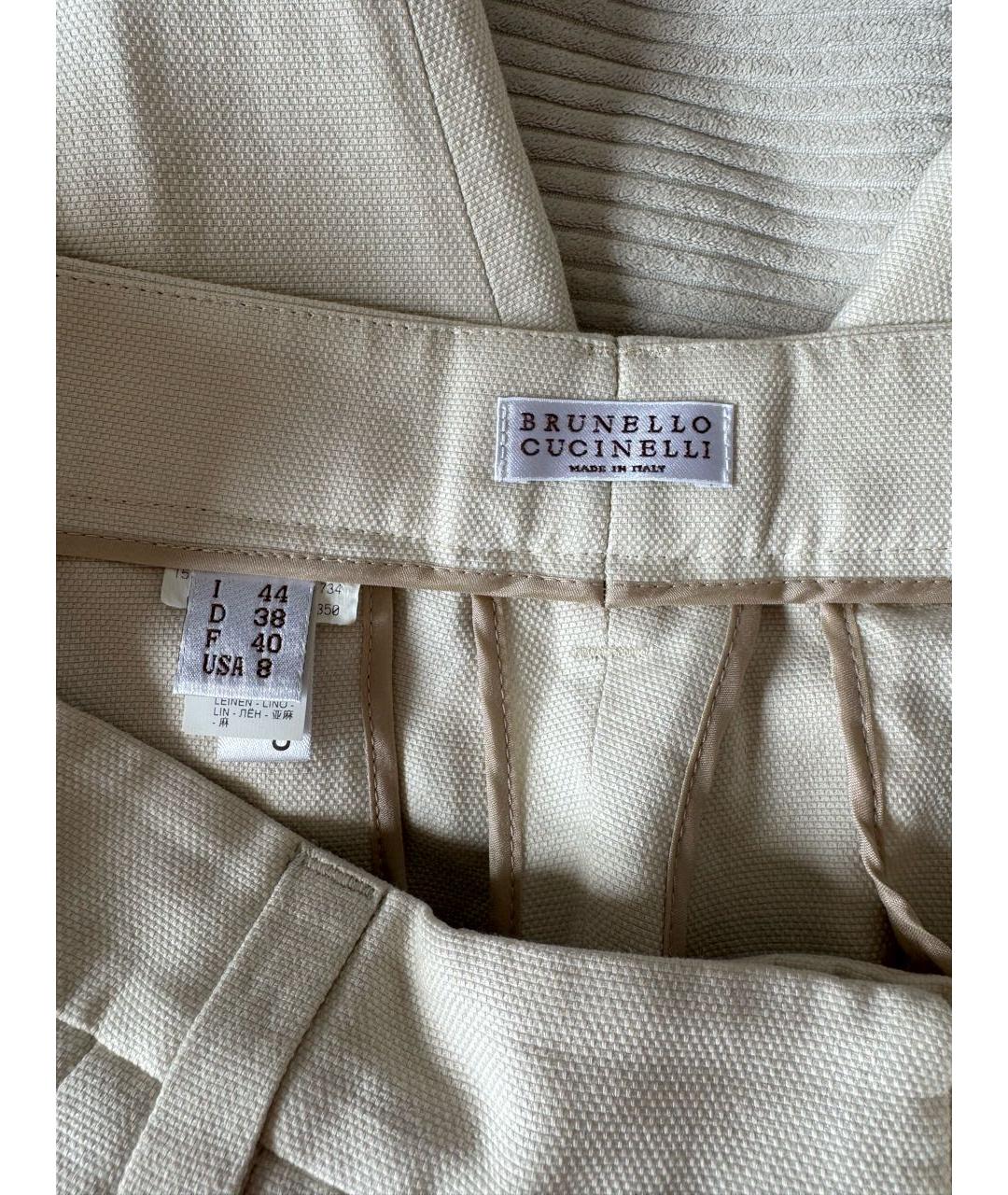 BRUNELLO CUCINELLI Бежевые льняные брюки узкие, фото 3