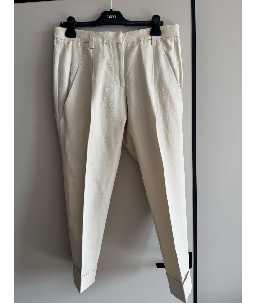 BRUNELLO CUCINELLI Бежевые льняные брюки узкие, фото 8
