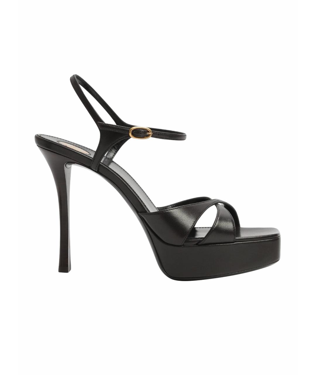 SAINT LAURENT Коричневые кожаные босоножки, фото 1