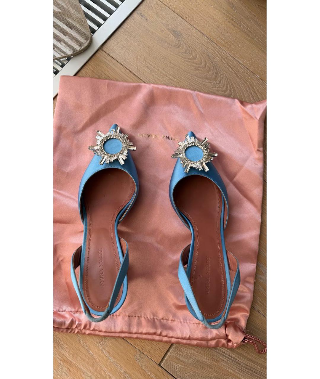 Amina Muaddi Синие текстильные туфли, фото 5