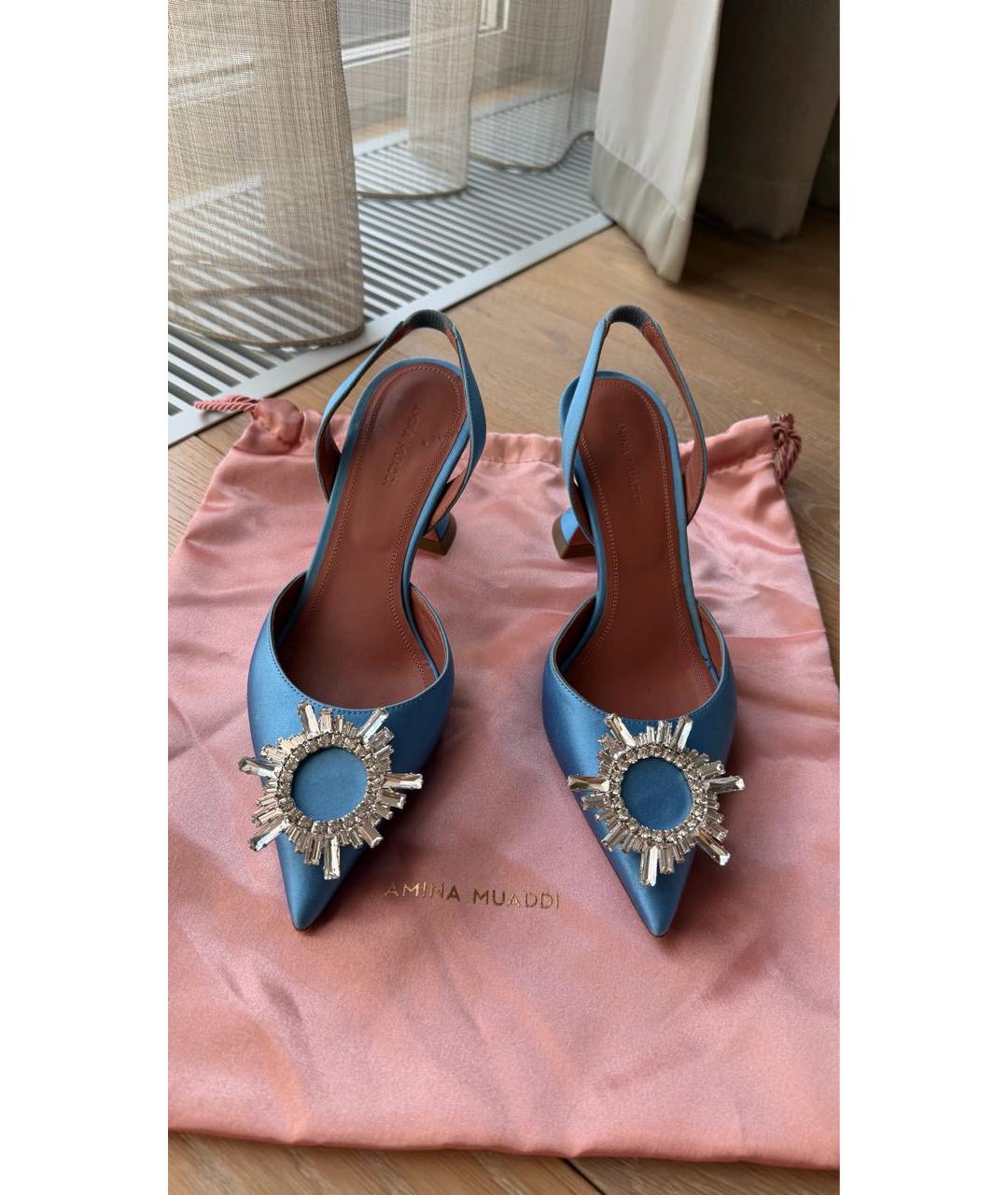 Amina Muaddi Синие текстильные туфли, фото 2
