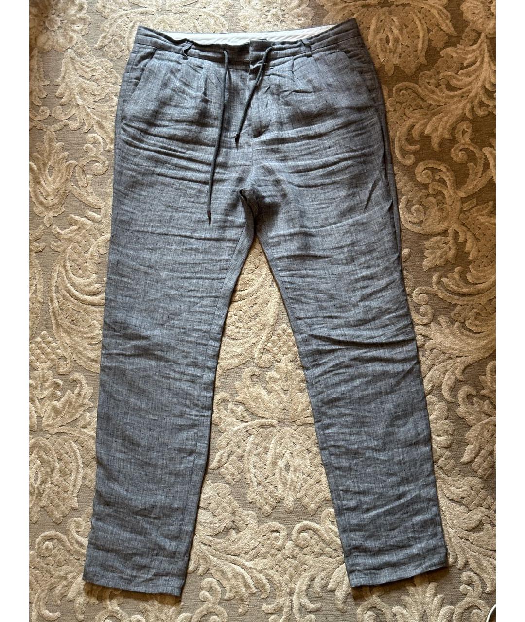 BRUNELLO CUCINELLI Серые льняные повседневные брюки, фото 5