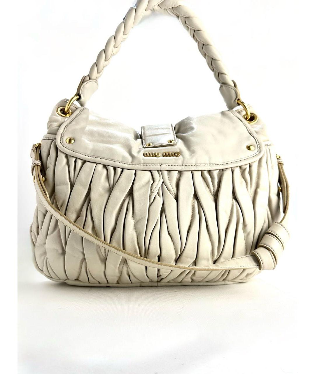 MIU MIU Бежевая кожаная сумка тоут, фото 2