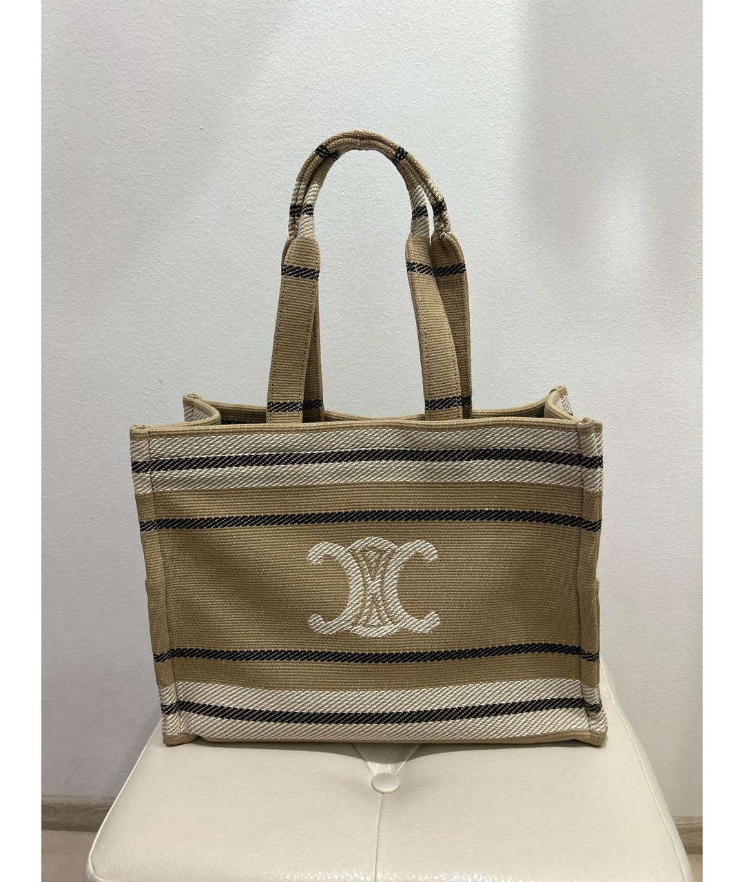 CELINE Бежевая тканевая пляжная сумка, фото 3