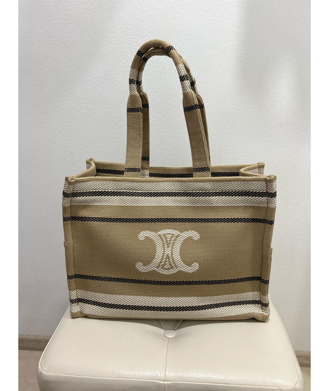 CELINE Бежевая тканевая пляжная сумка, фото 9