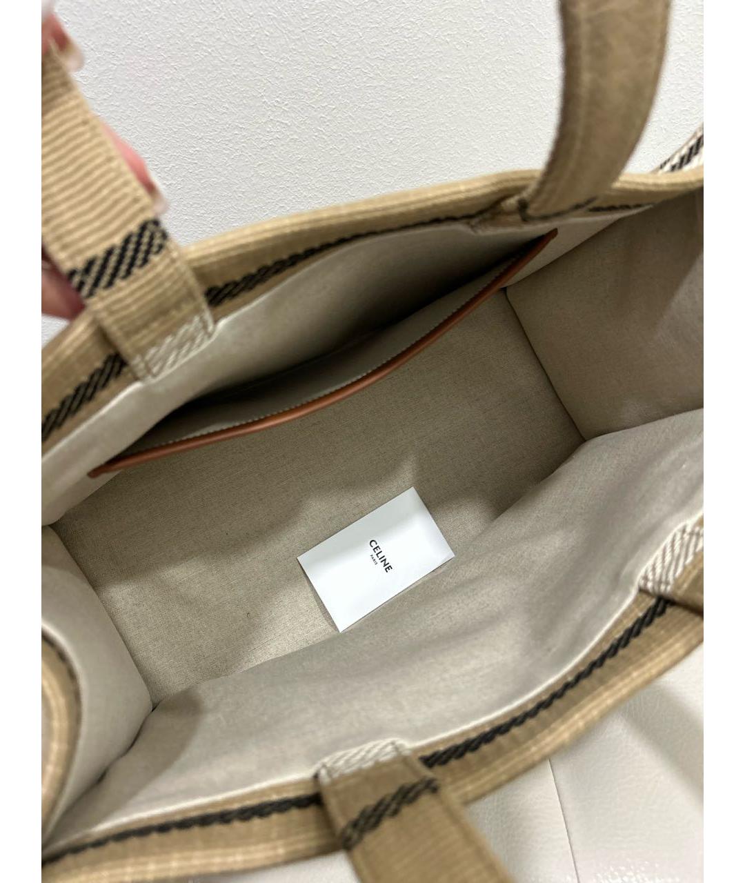 CELINE Бежевая тканевая пляжная сумка, фото 5