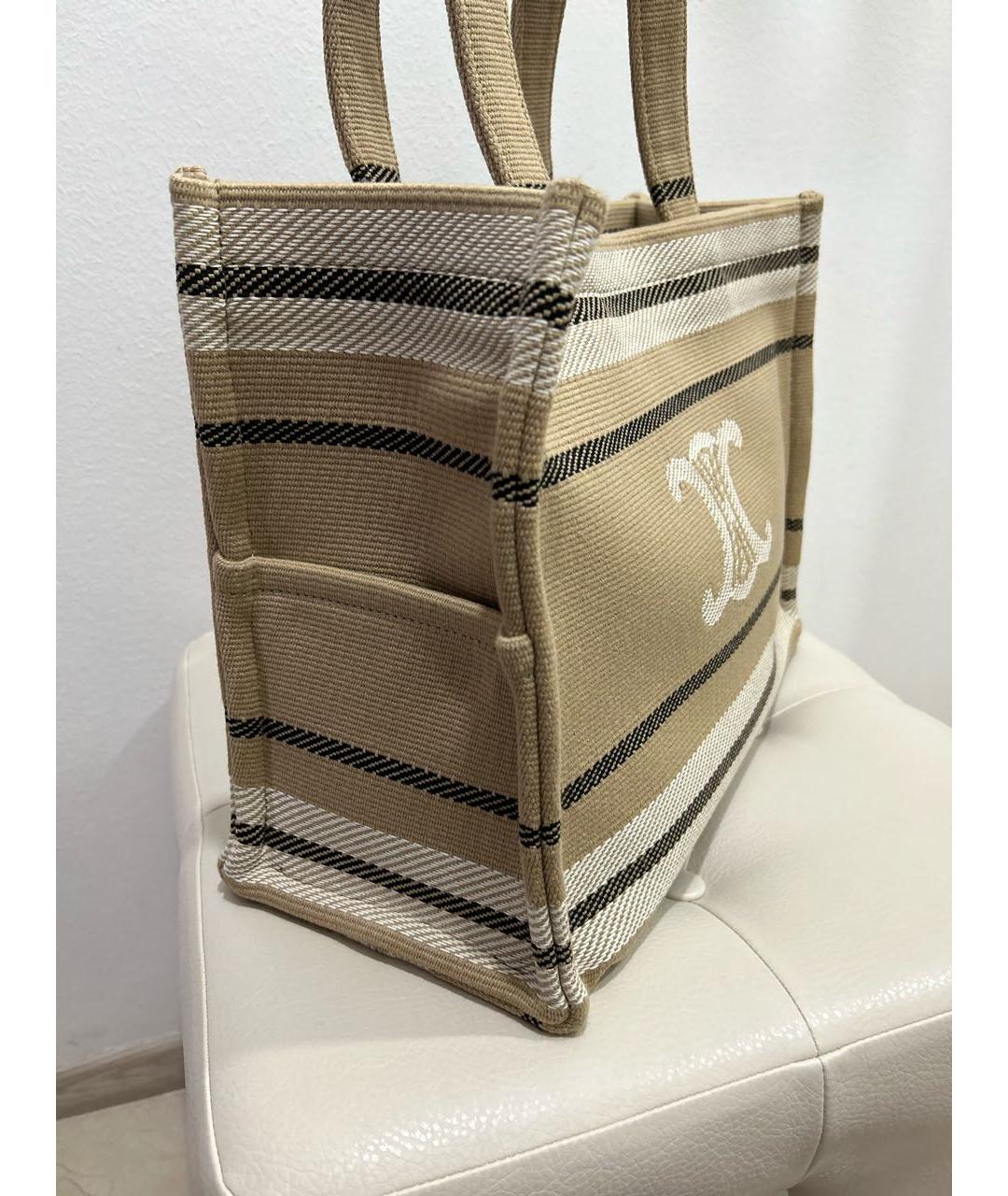 CELINE Бежевая тканевая пляжная сумка, фото 2