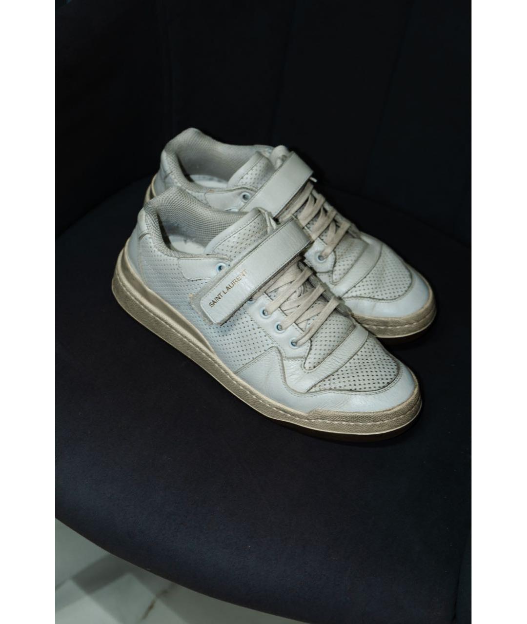 SAINT LAURENT Белые кожаные низкие кроссовки / кеды, фото 3